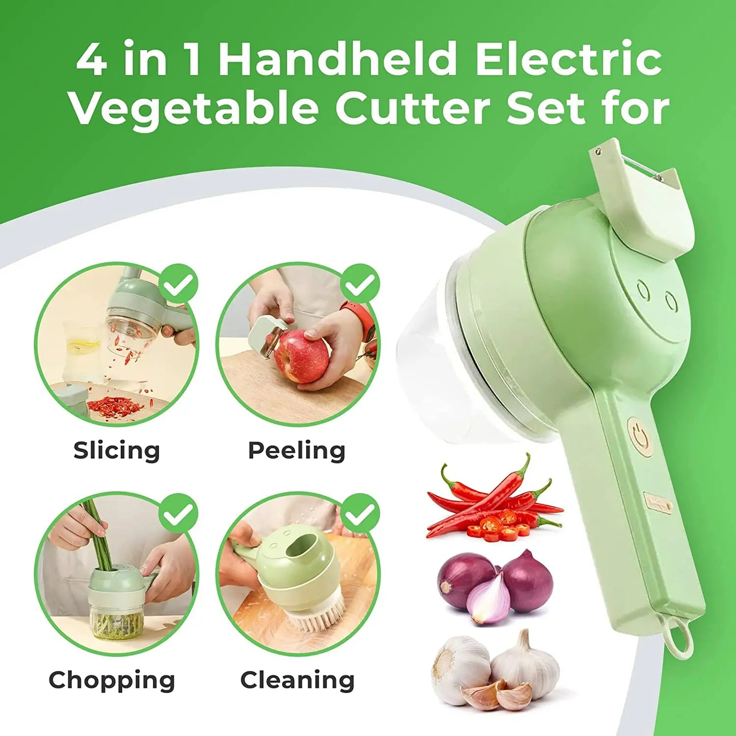 4-in-1 Portable Electric Vegetable Cutter Set – Chopper, Slicer & Mini Food Processor