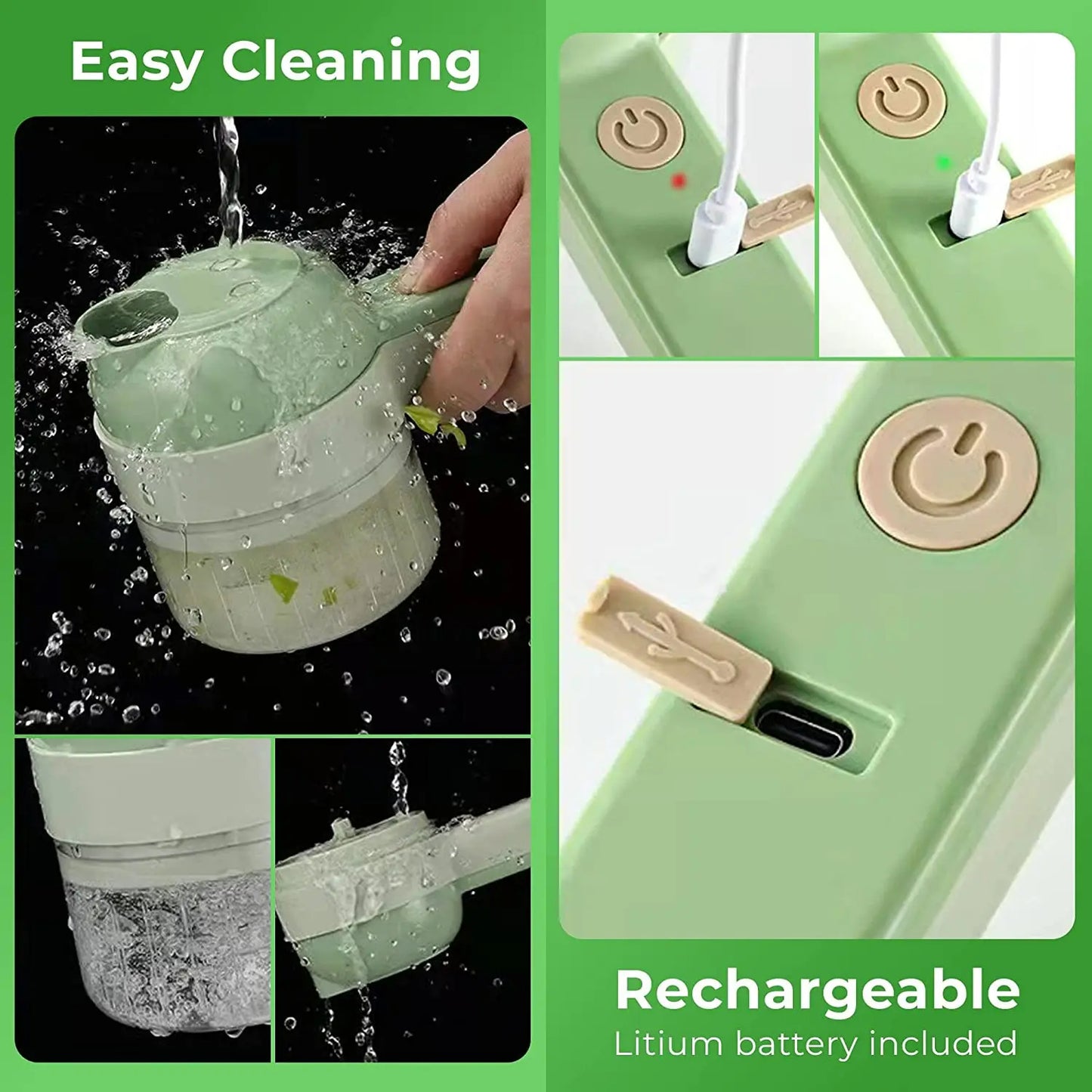 4-in-1 Portable Electric Vegetable Cutter Set – Chopper, Slicer & Mini Food Processor