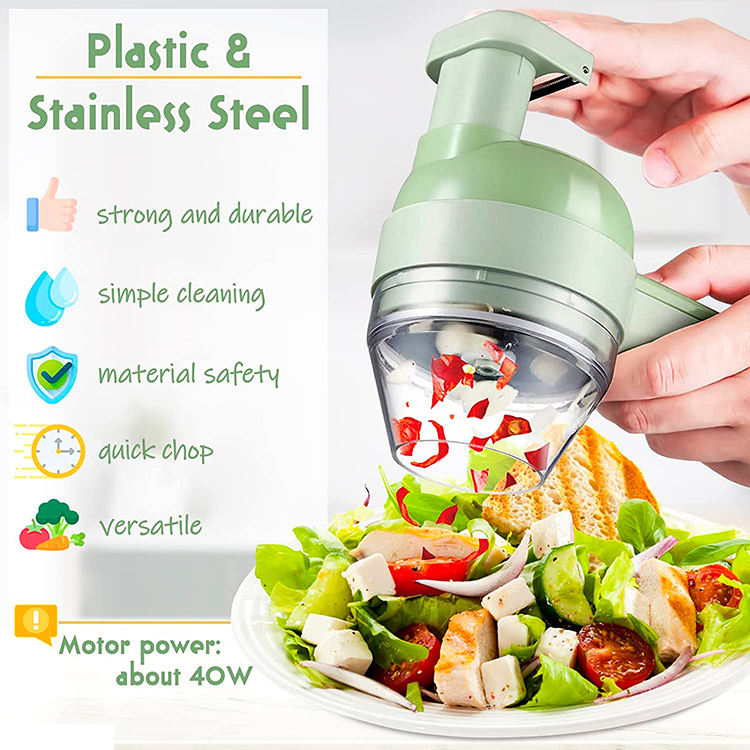 4-in-1 Portable Electric Vegetable Cutter Set – Chopper, Slicer & Mini Food Processor
