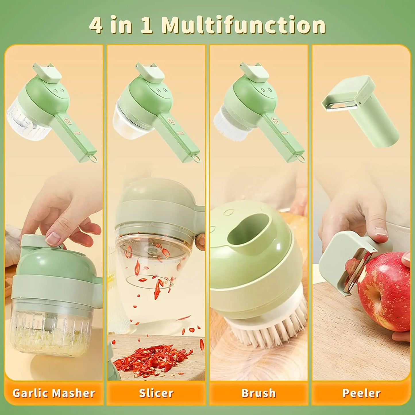 4-in-1 Portable Electric Vegetable Cutter Set – Chopper, Slicer & Mini Food Processor