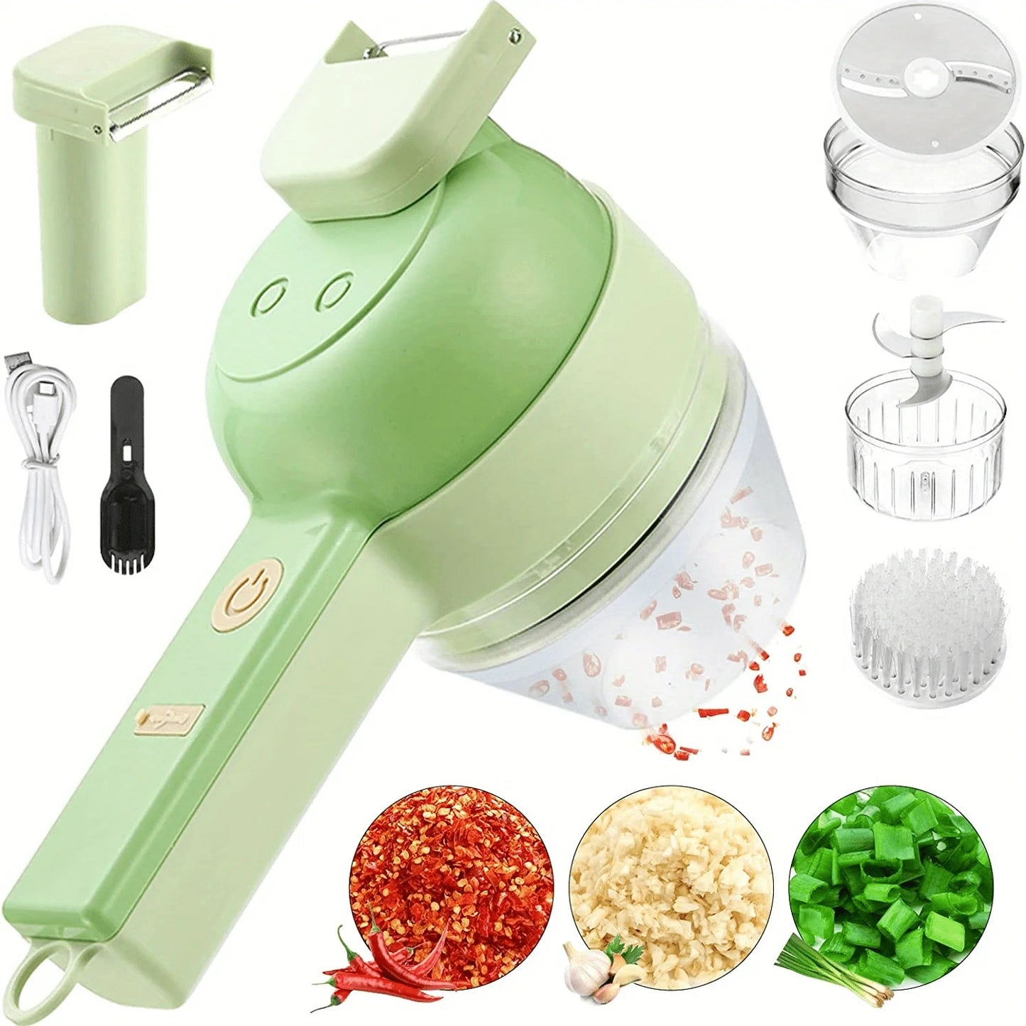4-in-1 Portable Electric Vegetable Cutter Set – Chopper, Slicer & Mini Food Processor